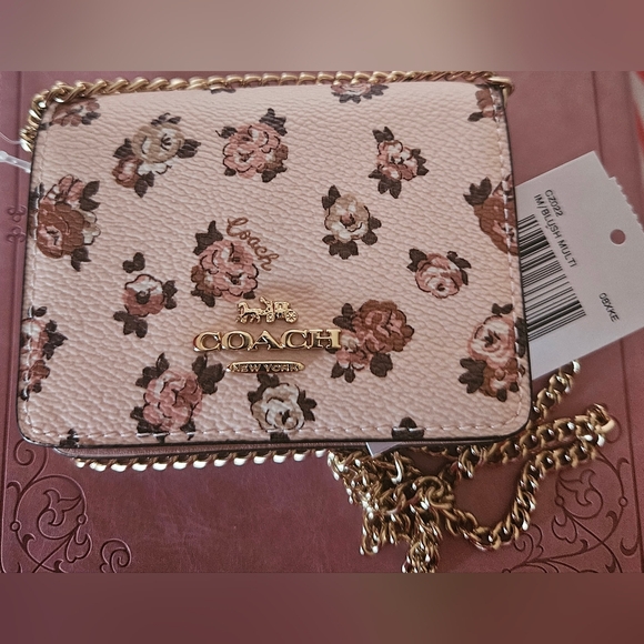 NWT Coach Mini Wallet On A Chain With Rosette Print CZ022 - Picture 3 of 6